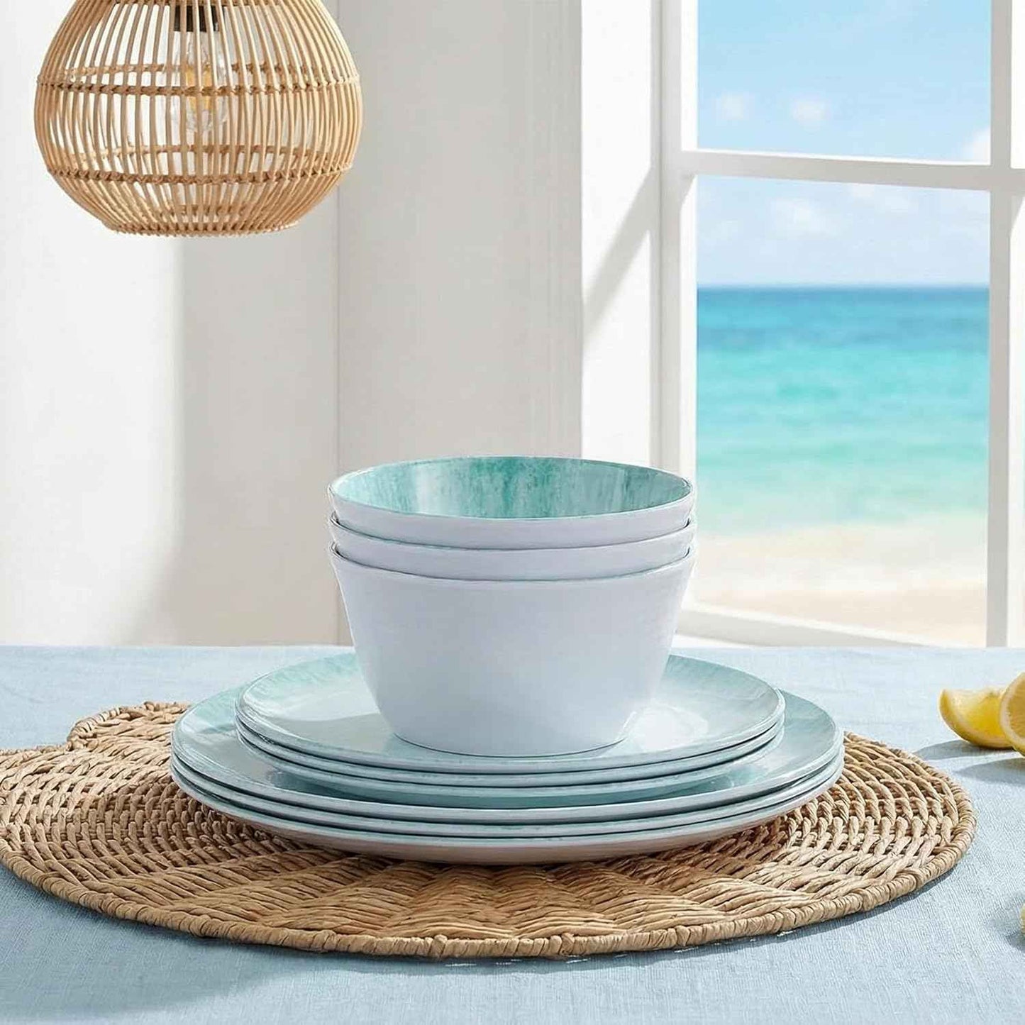 Melamine Dinnerware Set – 4 Dinner Plates, 4 Salad Plates, 4 Cereal Bowls – Shatterproof, Lightweight & Stylish for Everyday Dining, Outdoor, Camping, and RV Use