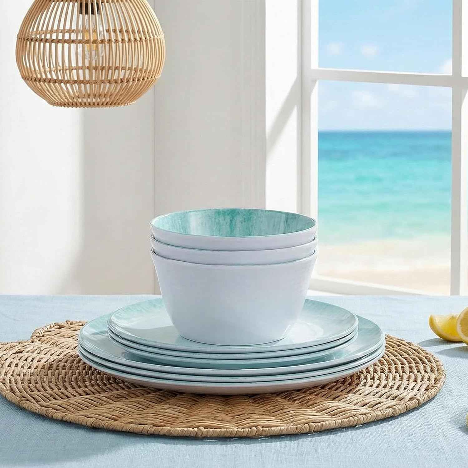Melamine Dinnerware Set – 4 Dinner Plates, 4 Salad Plates, 4 Cereal Bowls – Shatterproof, Lightweight & Stylish for Everyday Dining, Outdoor, Camping, and RV Use