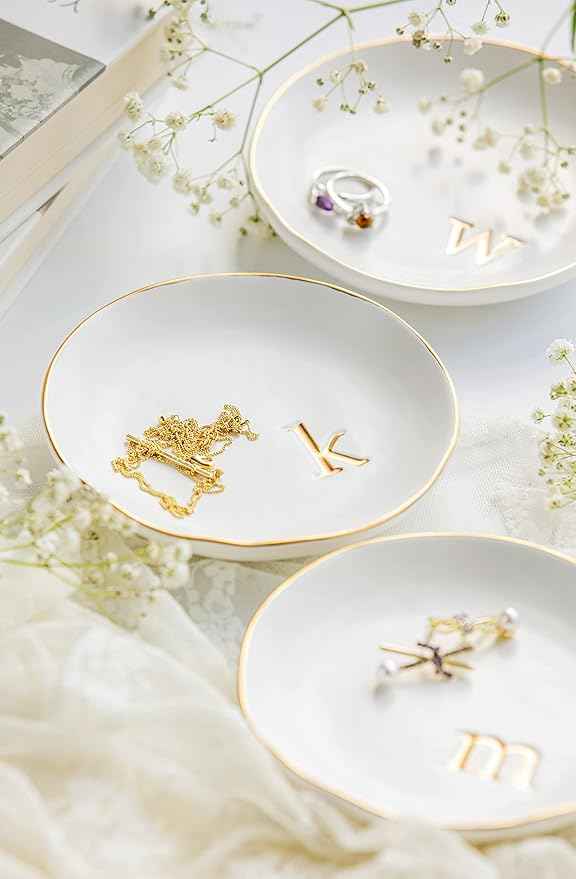 COLLECTIVE HOME - Ceramic Jewelry Tray, Decorative Trinket Dish for Rings Earrings Necklaces Bracelet Watch Keys, Birthday Mother's Day Christmas Gift for Women, 4.75", White Surface (T)