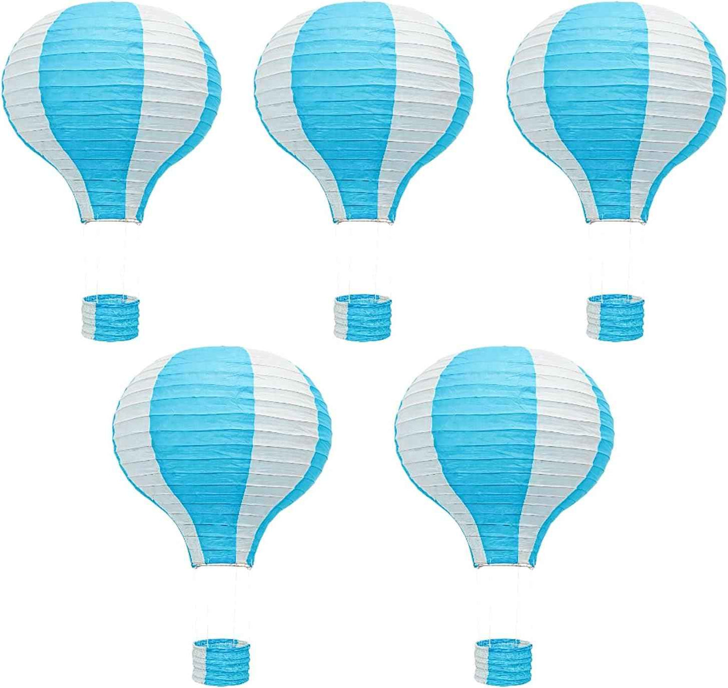 ZOOYOO Blue & White Hot Air Balloon Paper Lanterns Set of 5-10 Inch DIY Baby Shower Decorations, Customizable Party Decor for Wedding, Birthday, Gender Reveal, Nursery & Garden