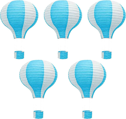 ZOOYOO Blue & White Hot Air Balloon Paper Lanterns Set of 5-10 Inch DIY Baby Shower Decorations, Customizable Party Decor for Wedding, Birthday, Gender Reveal, Nursery & Garden