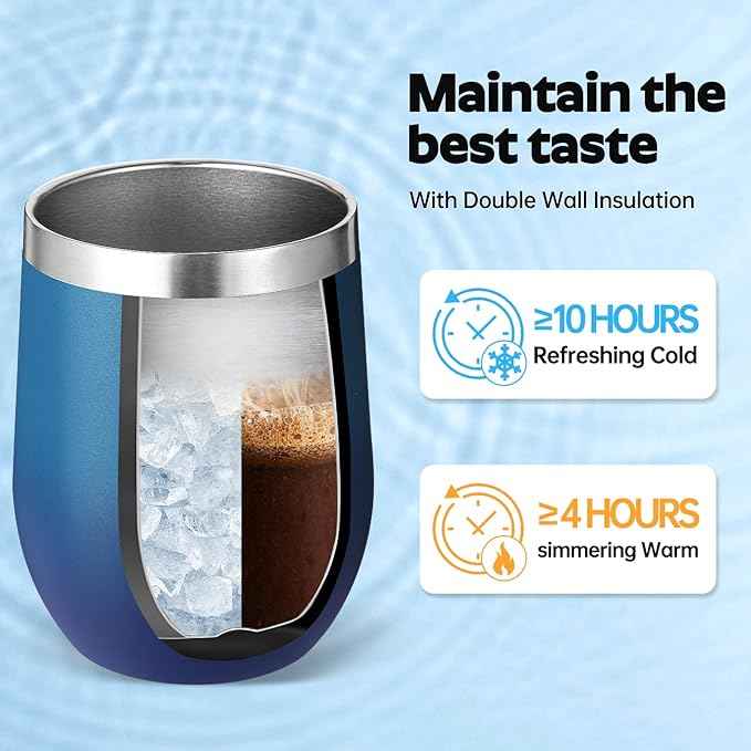 Volhoply 12oz Stainless Steel Wine Tumbler with Lid Bulk 24 Pack,Double Wall Vacuum Stemless Wine Glasses,Reusable Metal Travel Coffee Mug with Straw,Insulated Cup Gift for Women（Dark Night,24 Set）