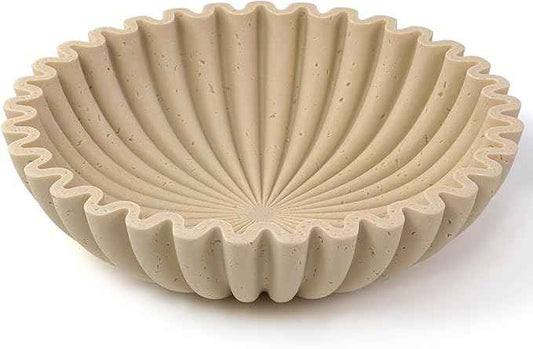 YMXYJM Large Decorative Bowl, Modern Handicraft Bowls for Home Decor, Decorative Fruit Bowl for Kitchen Counter, Ruffle Decor, Stylish Key Bowl for Entry Table, Artificial Travertine Beige