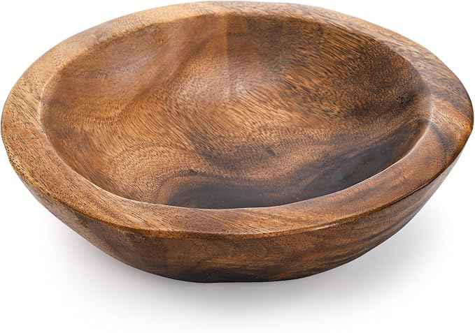 ZENFUN Wooden Decorative Bowl, Wood Round Serving Bowl, Walnut Tray Dish Kitchen Dining for Fruits, 9.4" Diameter x 2.5" Height, Seamless