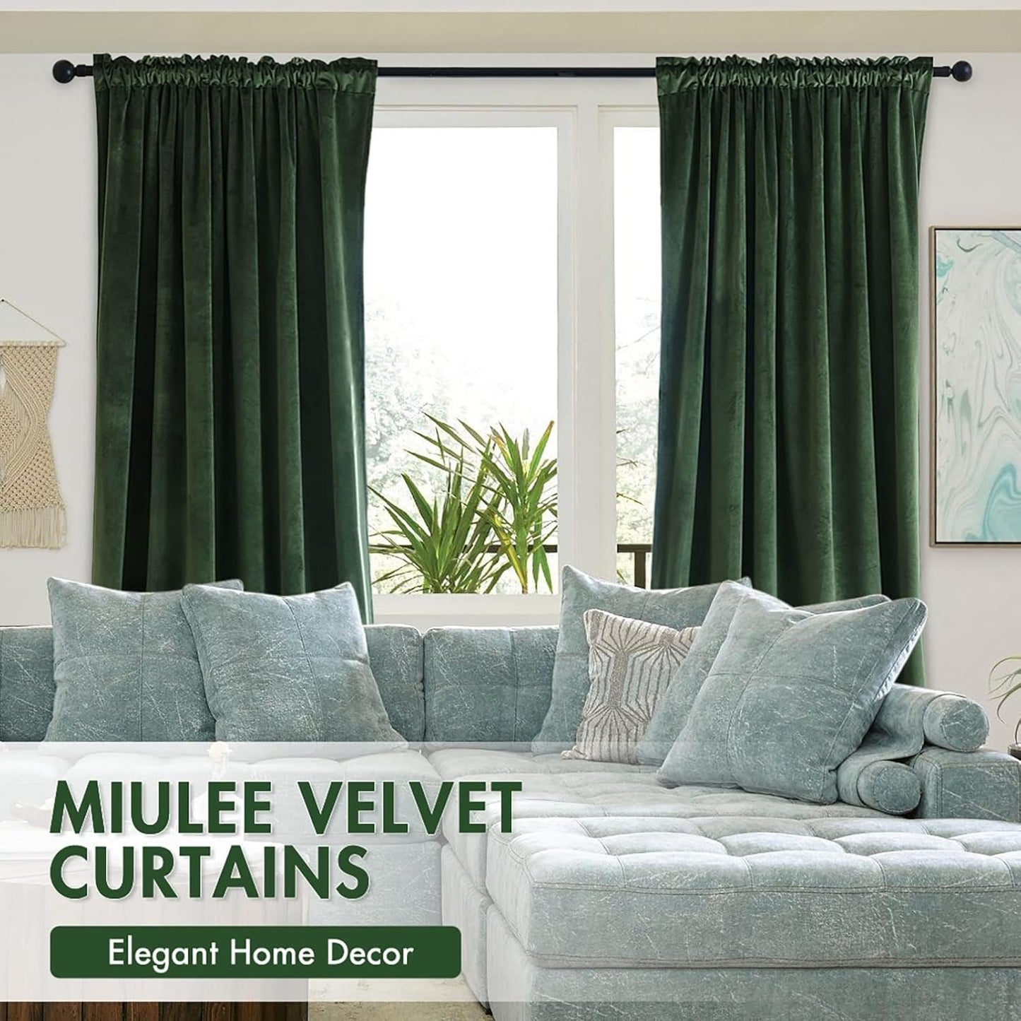 MIULEE Olive Green Velvet Curtains Thermal Insulated Blackout Curtain Drapes for Bedroom Living Room Darkening 105 Inches Long Curtains Panels Rod Pocket Set of 2