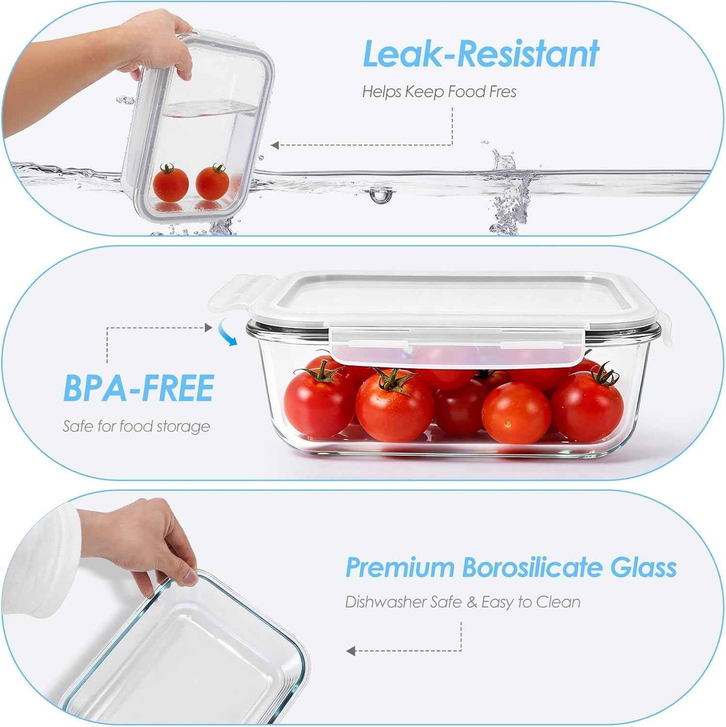 2 Pack 78 Oz / 9.8 Cups Large Glass Food Storage Containers with Lids, Borosilicate Glass Meal Prep & Baking Containers, Airtight Leakproof, Microwave Oven Freezer Dishwasher Safe, BPA Free