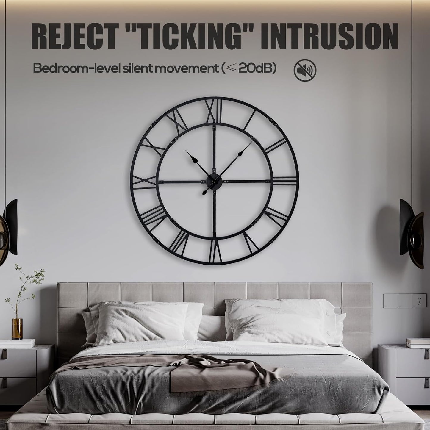 Oversized 48 inch Wall Clock for Living Room Decor – Extra Large Silent Non-Ticking Modern Farmhouse Wall Clock, Decorative Metal Roman Numeral Clock, Black