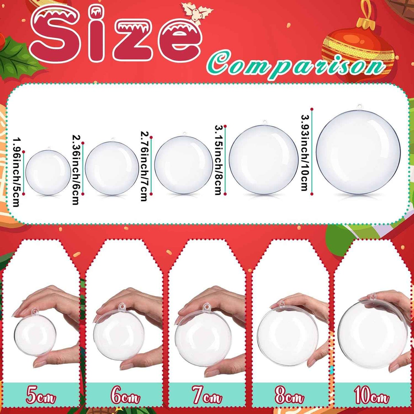 Sratte 36 Pcs Christmas Fillable Ornaments Ball Clear Plastic Hanging Ornaments DIY Craft Transparent Ball for Wedding Holiday Xmas Party Tree Decor Home(Clear,100 Mm/ 3.94 Inches)