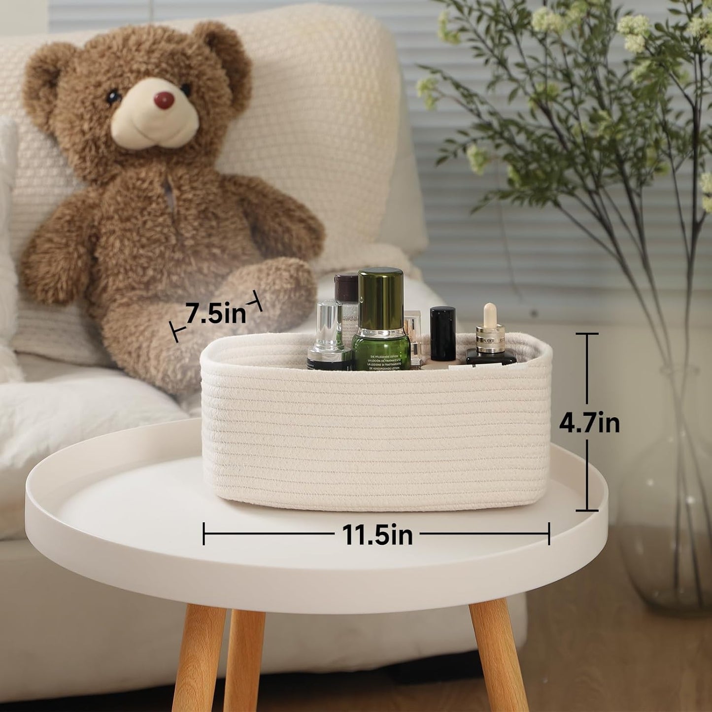 Small Storage Baskets for Organizing | Closet Organizer Bins | Shelf Toy Basket | Woven Rope Baskets | Cube Decorative Box | Shallow Basket | 11.5x7.5x4.7” | 4 Packs Off White