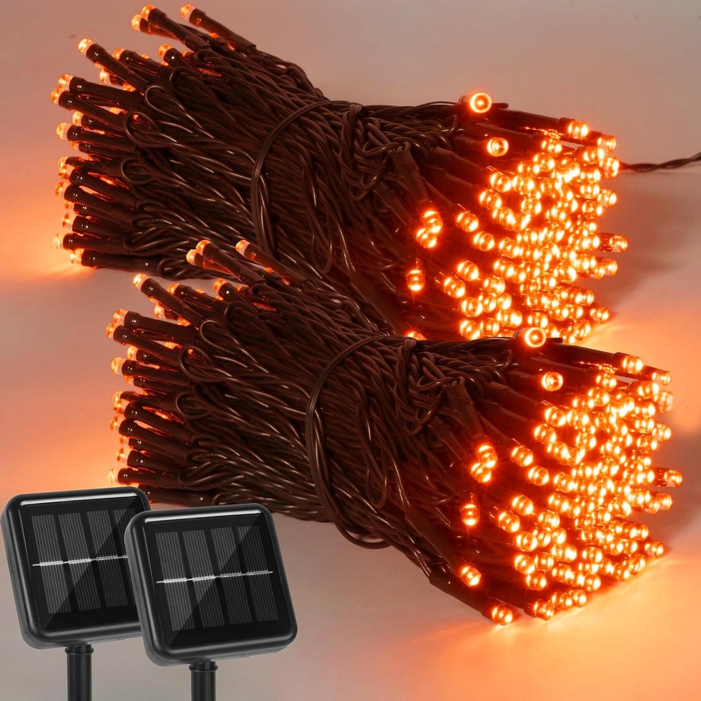2 Pack 400 LED Solar String Lights, 8 Modes Solar String Lights for Outside, Waterproof and Solar Powered Outdoor String Lights for Holiday Christmas Yard Garden Tree Wedding Party (Orange)
