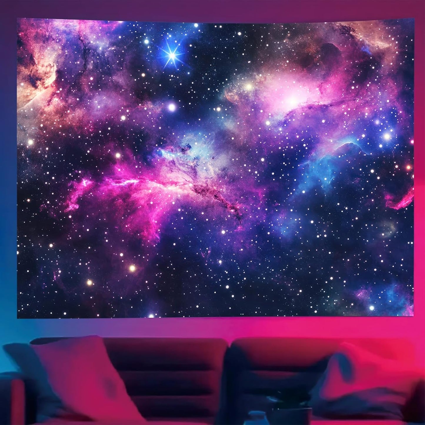 Starlit Patio Galaxy Nebula Blacklight Tapestry UV Reactive Wall Hanging Stars and Cosmic Clouds for Bedroom Dorm Living Room Glowing Universe Decor Fluorescent Trippy Poster 78 x 59 Inch