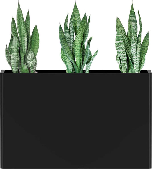 Galvanized Steel Planter with Removable Insert Shelf & 4 Drainage Holes - 32x12x24 Inches Large Planters for Outdoor/Indoor Patio, Porch Black