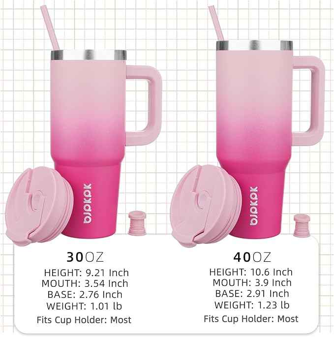 BJPKPK 40oz Stainless Steel Insulated Tumbler With Handle And Lid Straw Travel Coffee Mug Thermal Cup,Cherry Blossom