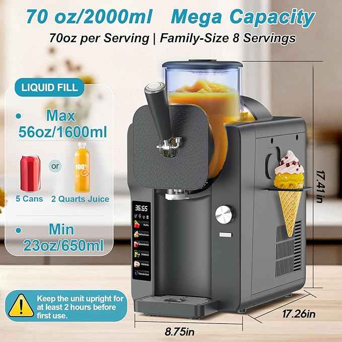 Ice Cream Maker, Slushie Machine for Home, Slushy Machine 70 oz Margarita Machine with 6 Preset Programs for Ice Cream, Milkshake, Cocktail, Frappés, 9-level Adjustable Thickness, Gray