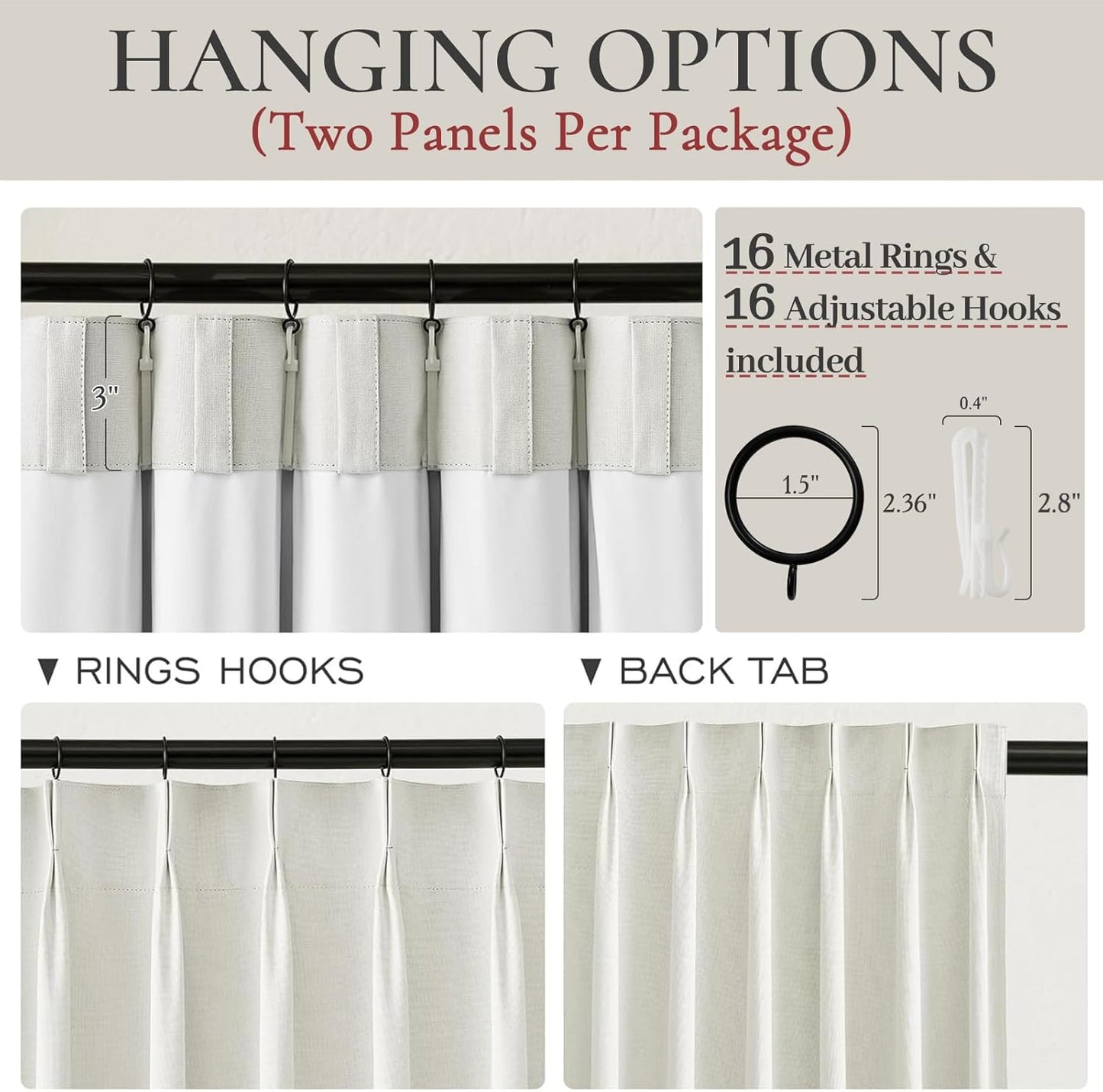 White Ivory Linen Curtains 90 Inches Long Pinch Pleated 100% Blackout Window Curtains for Bedroom, Thermal Pleated Drapes for Living Room Farmhouse Nursery Hooks&Rings Included(40" Wx90 Lx2 Panels)