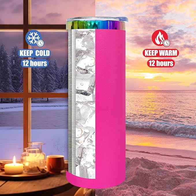 20 oz Skinny Tumblers Stainless Steel Tumbler with Lid and Straw Double Wall Vacuum Insulated Coffee Mug 20oz Powder Coated Cup for Hot and Cold Drinks(Rosy,8 pack)