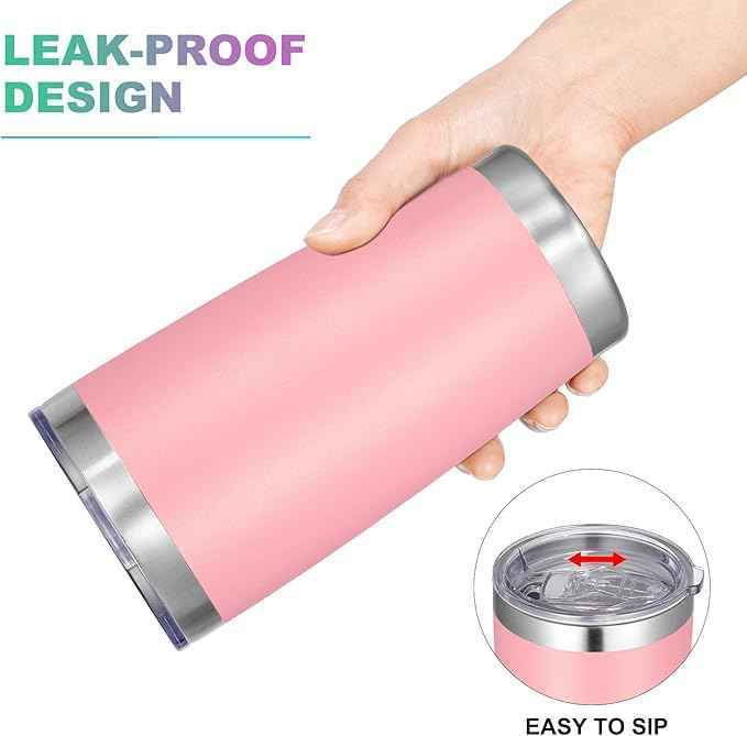 VEGOND 20oz Tumbler with Lid and Straw Stainless Steel Tumbler Cup Bulk Vacuum Insulated Double Wall Travel Coffee Mug Powder Coated Coffee Cup, Pink, 6 Pack