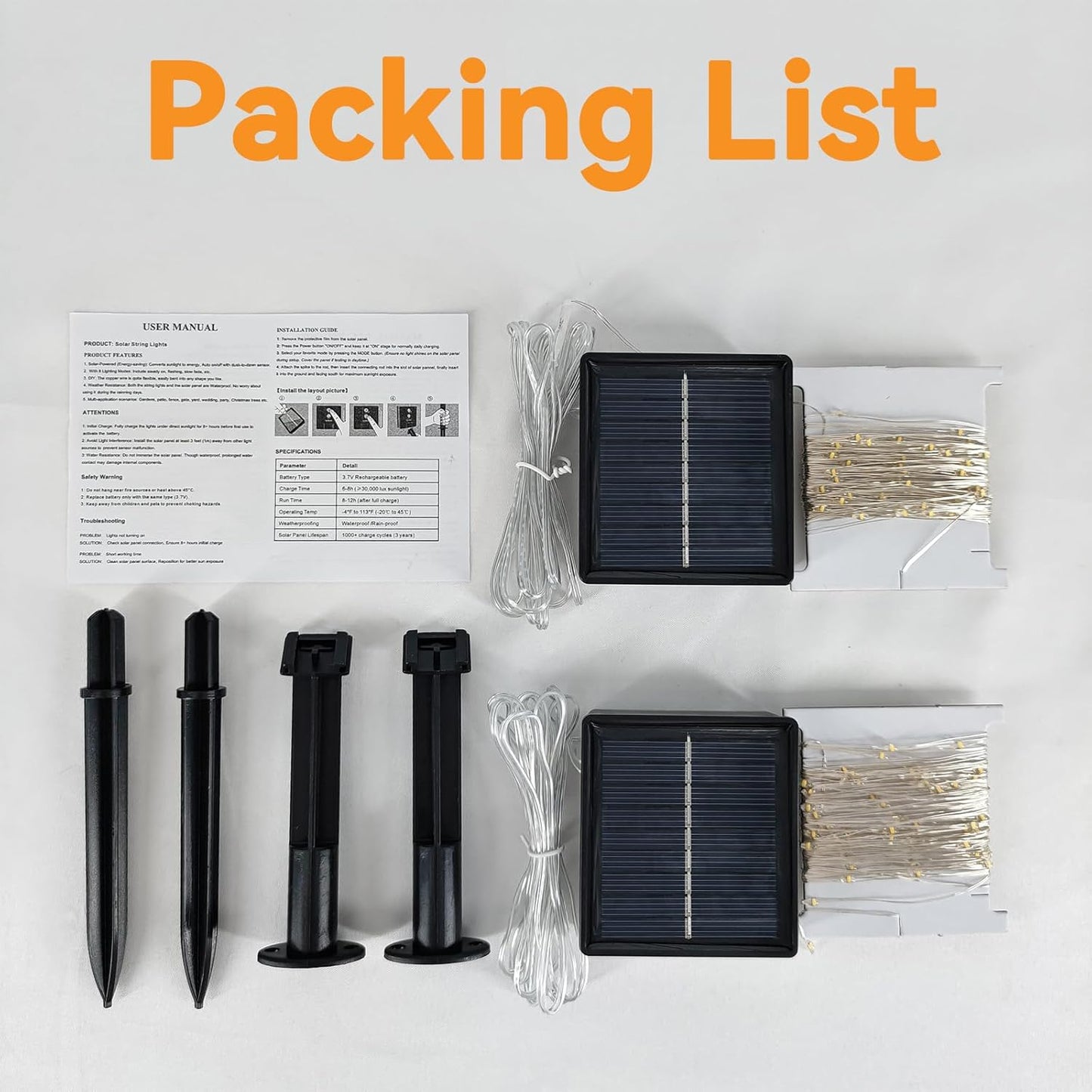 Solar String Lights Outdoor Waterproof 2 Pack Total 66ft 200LED 8 Modes Twinkle Lights Solar Fairy Lights for Patio, Garden Yard Party Wedding Tree Christmas Halloween Decoration, White