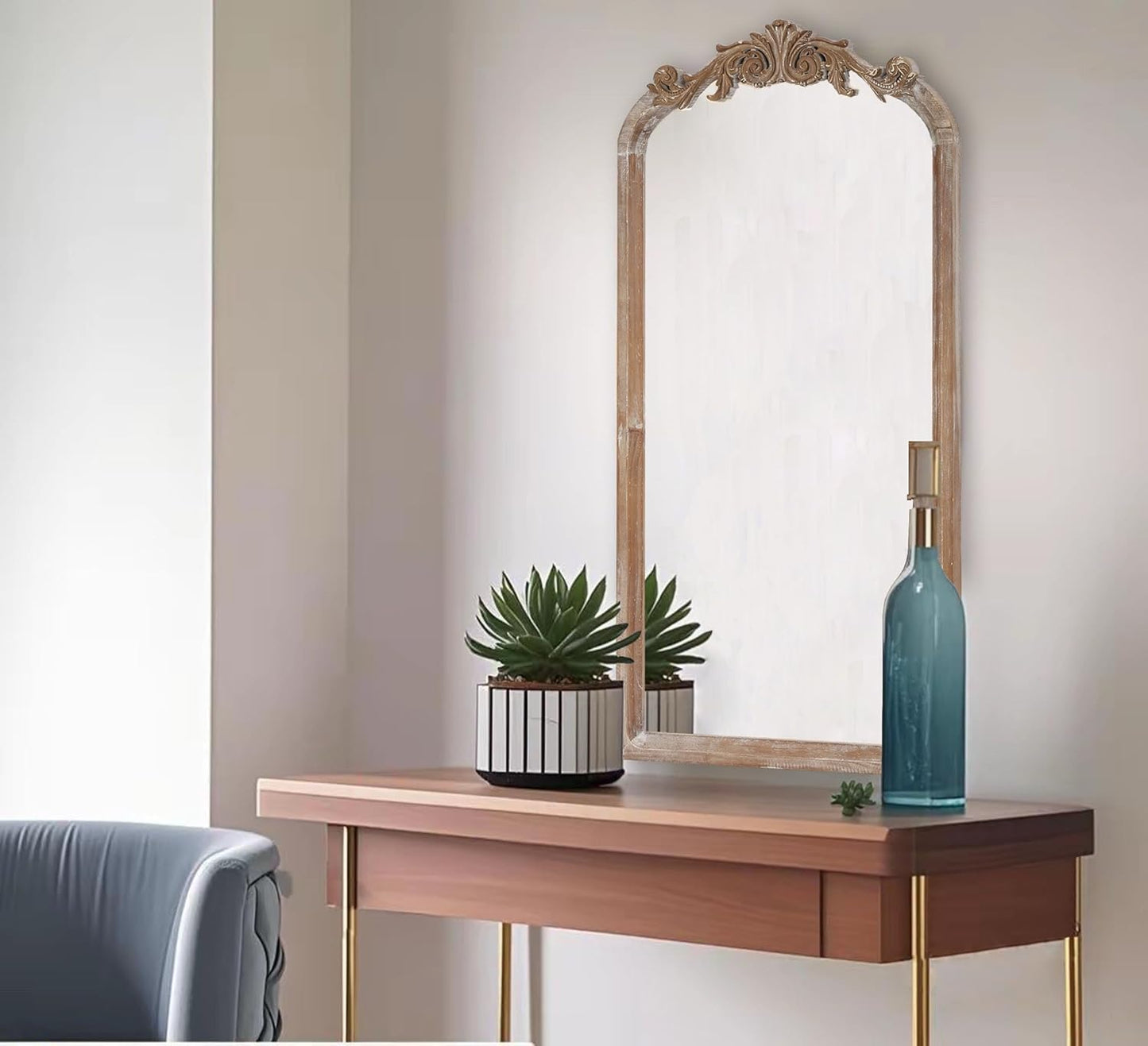 36" Tall Wood Framed Vintage Baroque Style Ornate Wall Mirror in Rustic Brown Finish for Farmhouse, Cottage, Attic for Bathroom, Living Room, Bedroom and Drawing Room(Brown, 16"x32")