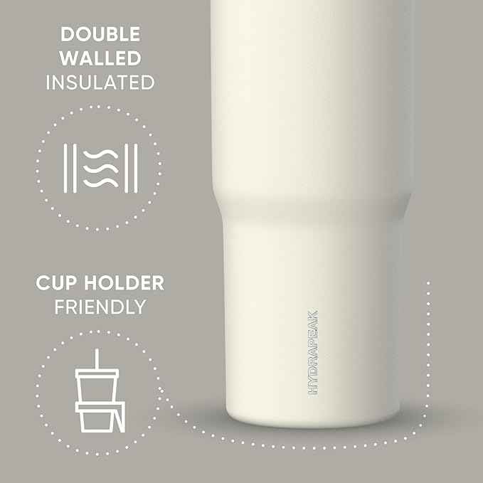 Hydrapeak Nomad 32 oz Tumbler with Handle and Straw Lid, Leakproof, Double Insulated, 32oz Cup Stainless Steel (Ivory)