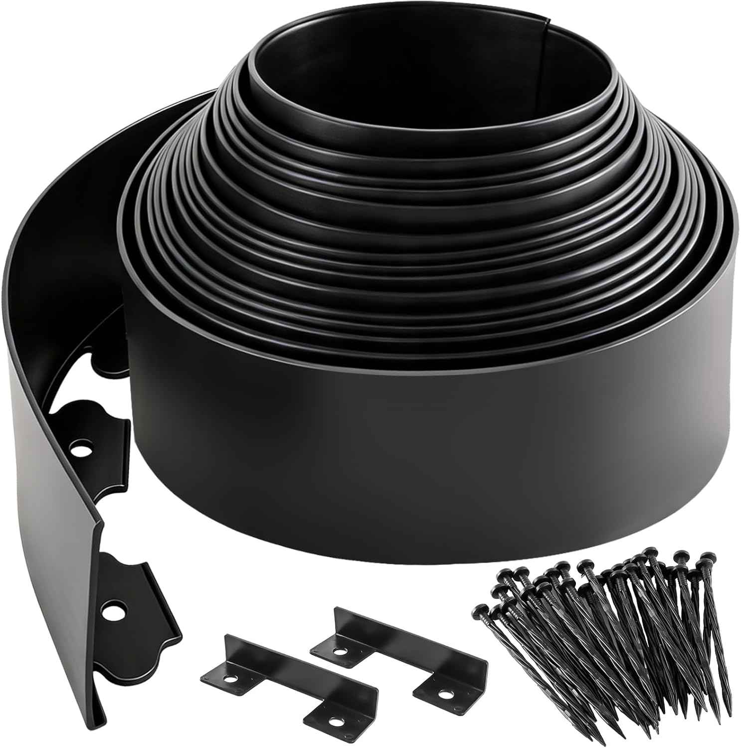 Landscape Edging Kit, 4 Inch Tall 33Ft No Dig Garden Edging Border with 50 Pcs Reinforced Spikes, Plastic Garden Barrier for Landscaping, Lawn, Yard, Flower Bed, Paver, Pathway, Grass, Black