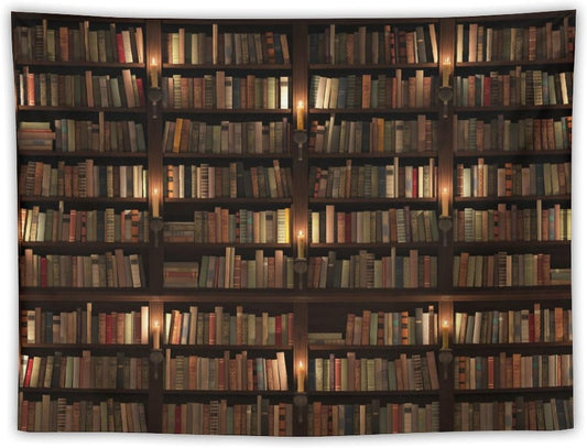 Kurtect Bookshelf Tapestry,Retro Library Bookcase Antique Mid Century Pattern Print Tapestries for Party Beach Picnic Blankets Tablecloths Living Room Wall Deocr, 30x40 in