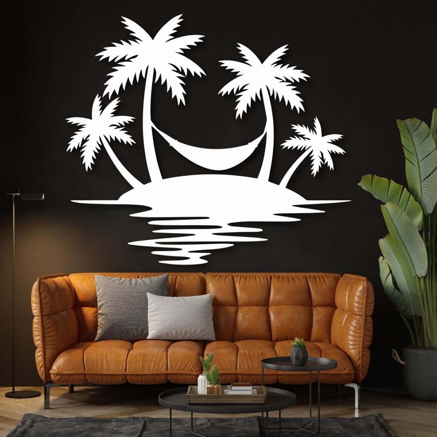 Palm Tree Metal Wall Decor,Palm Tree Outdoor Wall Art,Tropical Palm Tree Wall Decorations for Living Room,Outdoor Wall Decorations for House(30"×26",White)