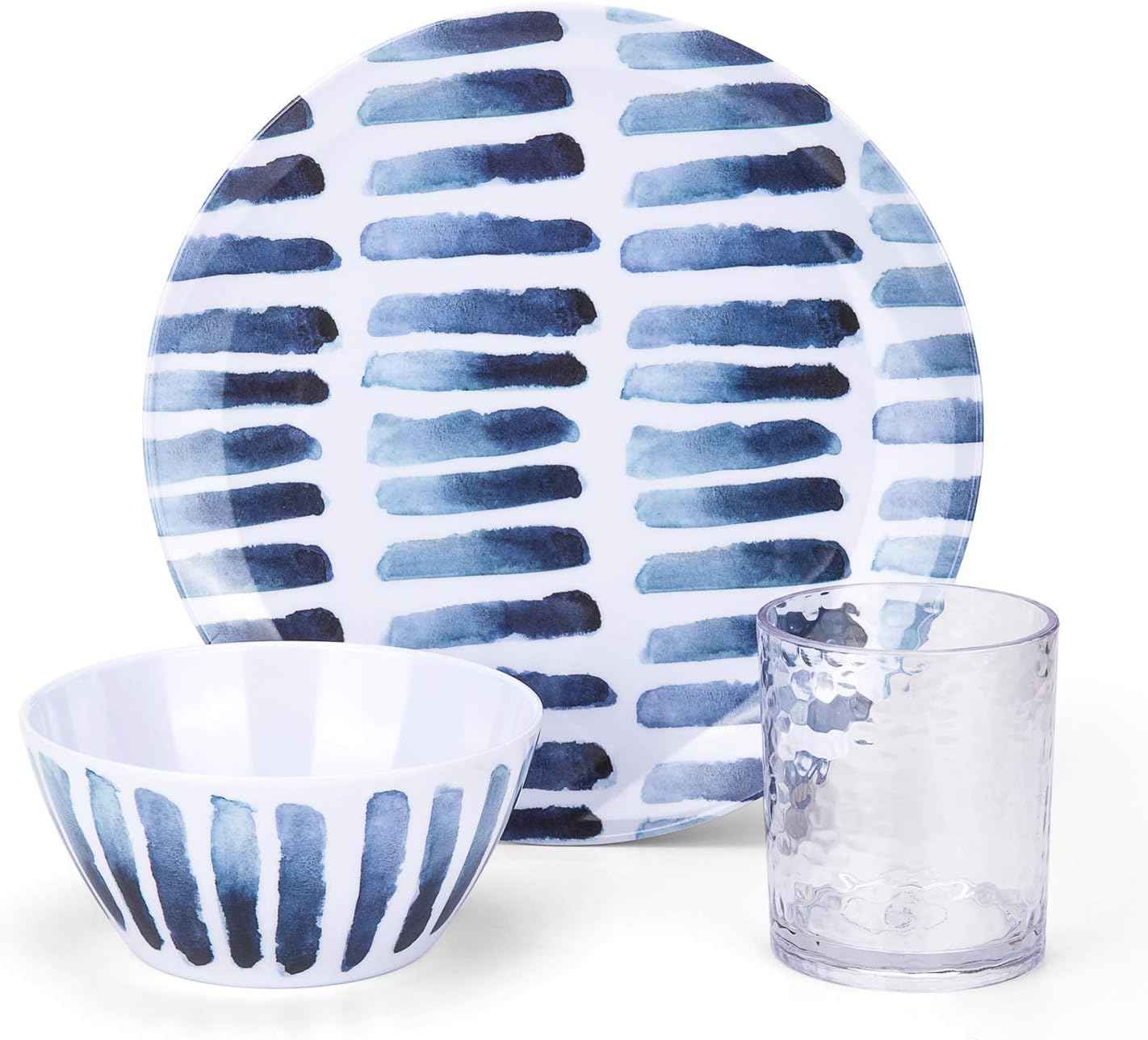 KX-WARE Blue Stripe Melamine Plates, 10.5-inch Dinner Plates set of 6