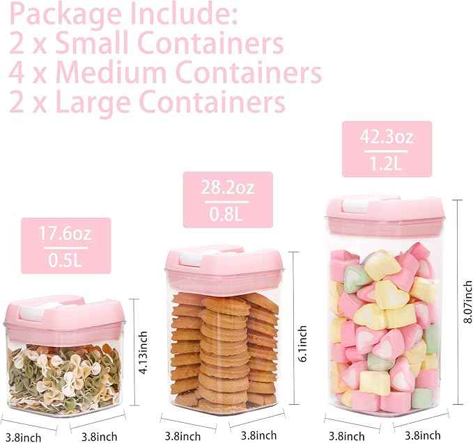 U-QE Airtight Food Storage Containers -8 Piece BPA Free Clear Plastic Airtight Containers with Easy Lock Lids for Kitchen Pantry Organization and Storage - Sugar, Flour, Cereal, Labels & Marker