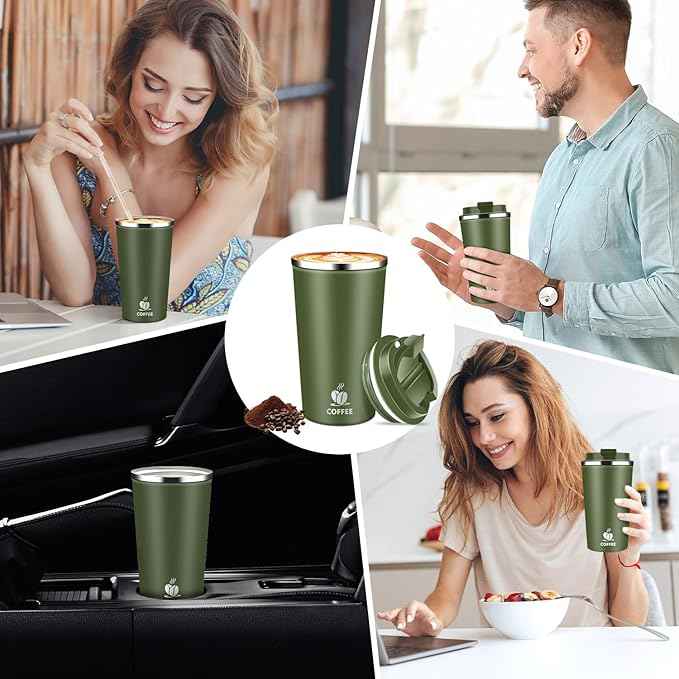 17oz Insulated Travel Coffee Mug with Flip Lid – Leakproof Stainless Steel Insulated Coffee Tumblers, Reuable Coffee Cup for Hot & Cold Drinks, Perfect for Camping & On-the-Go