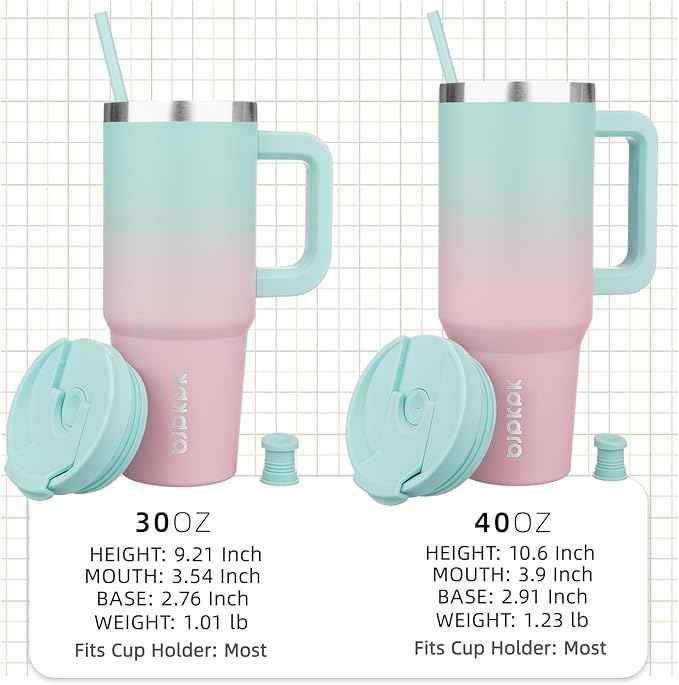BJPKPK Tumbler With Handle And Straw 40oz Insulated Tumbler Cups With Lid Stainless Steel Travel Coffee Mug,Bubble Gum