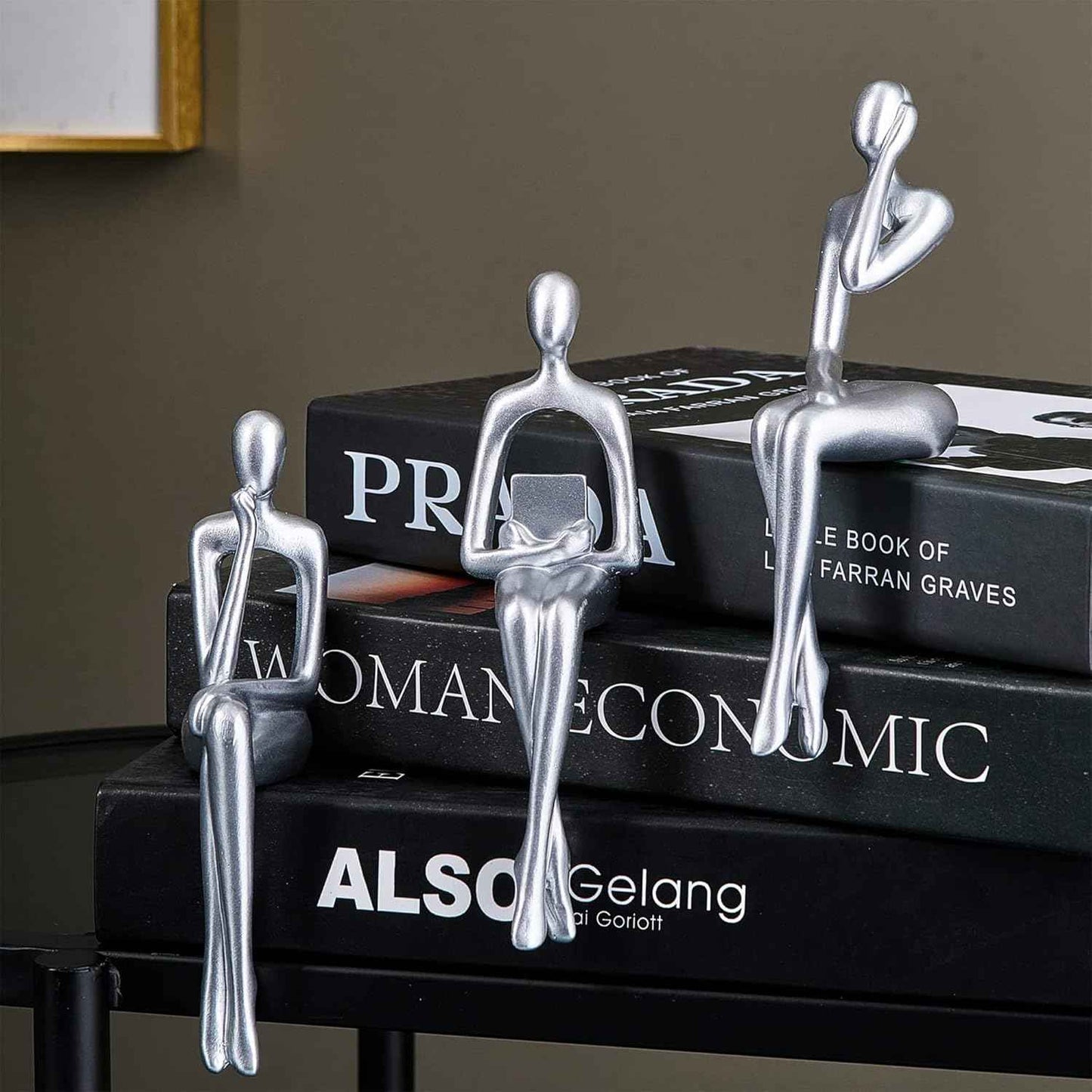 XINXAUN Silver Statue Home Decor - Modern Bookshelf & Desk Decor - 3 Piece Set