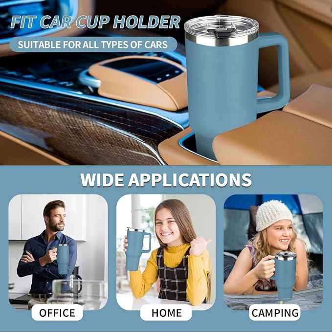 40 oz Tumbler with Handle, Insulated Tumbler with Lid and Straw, Reusable Stainless Steel Vacuum Insulated Cup, 100% Leak Proof Thermal Travel Coffee Mug Cup for Cold and Hot (Maya Blue)