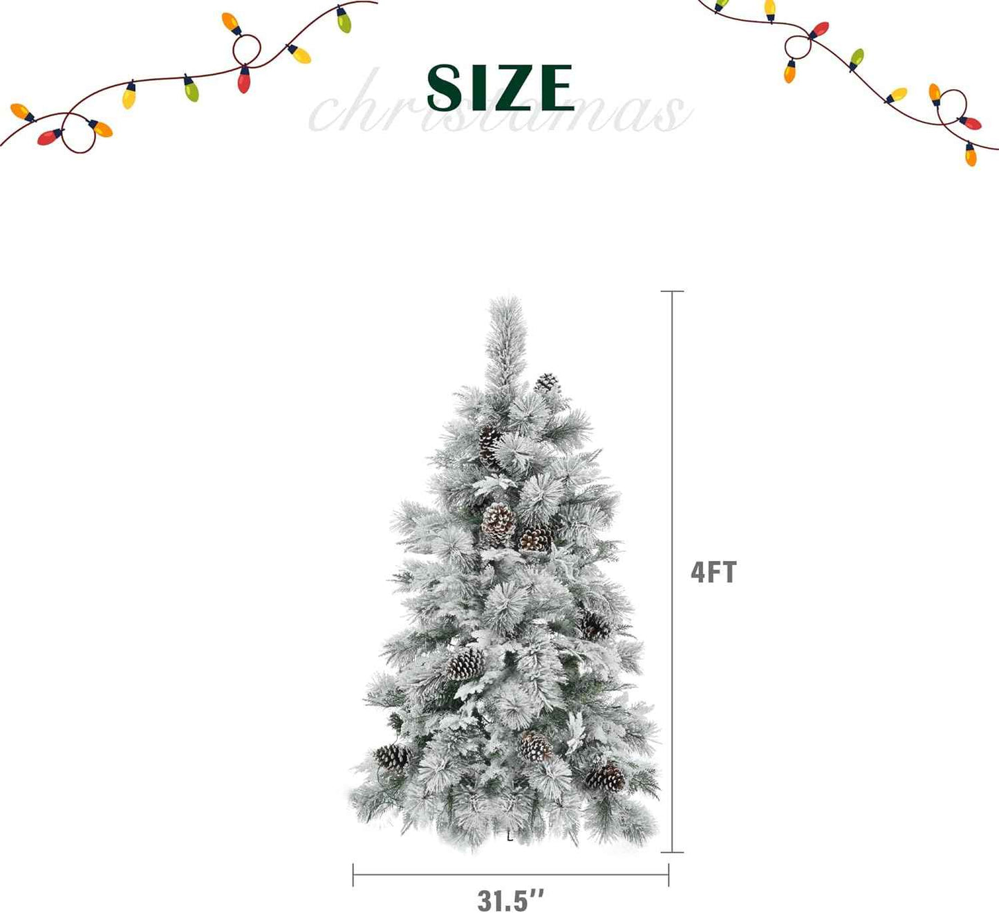 4FT Pre-Lit Spruce Snow Flocked Artificial Christmas Tree - Xmas Tree for Christmas,120 Multi-Color LED Lights and 170 Branch Tips, 11 Flashing Modes for Home Office Christmas Decor