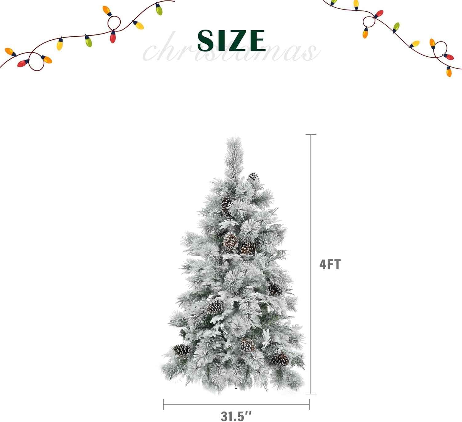 4FT Pre-Lit Spruce Snow Flocked Artificial Christmas Tree - Xmas Tree for Christmas,120 Multi-Color LED Lights and 170 Branch Tips, 11 Flashing Modes for Home Office Christmas Decor