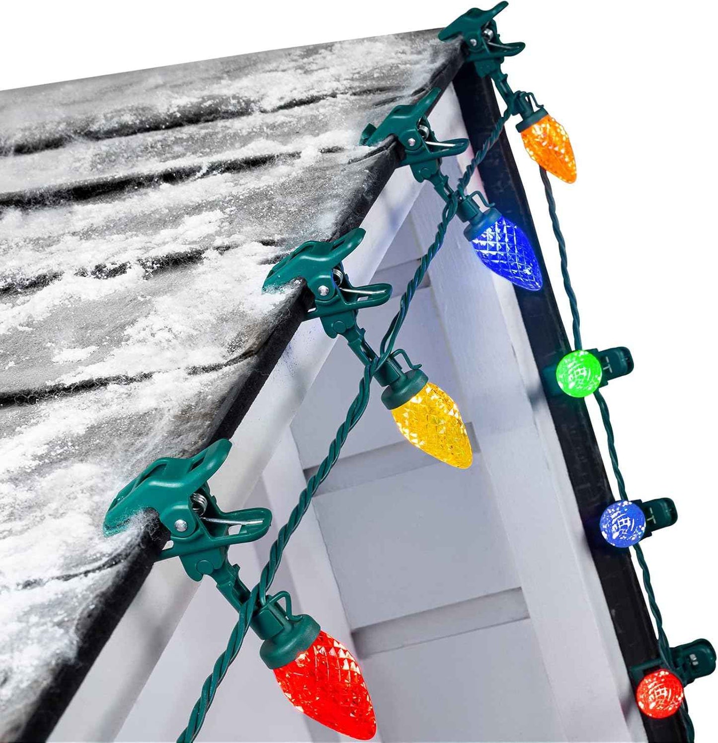 C9 LED Christmas Lights Outdoor, 68 Feet 100 LED Strawberry String Lights with 100 Spring Clamps, Waterproof Commercial Grade Extendable for Outside Roofline Patio Home Xmas Decoration, Multicolor