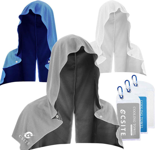 CSITE 3 Pack Cooling Hoodie Towels for Neck and Face, UPF 50 Sun Protection & Instant Cooling, Ice Towels for Hot Weather, Soft Breathable Towel for Sport, Work Out, Gym, Camping & More Activities