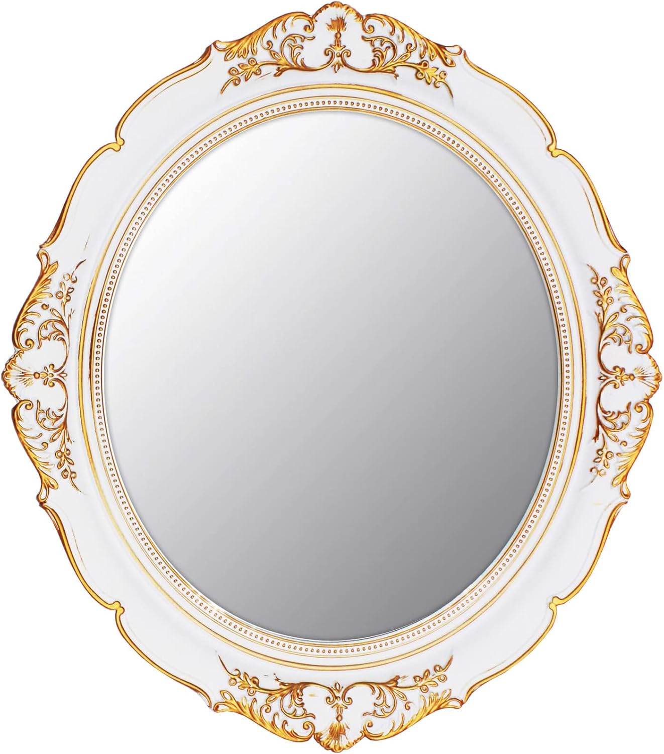 Vintage Decorative Wall Mirror 14.8 x 13.1 Inch Oval Mirror White