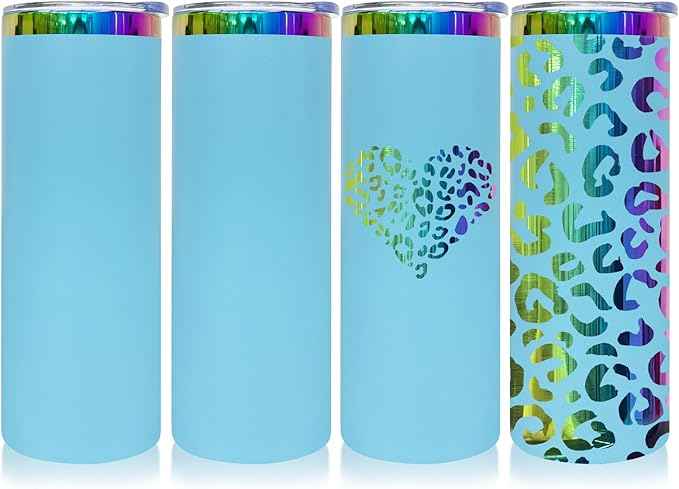 20 oz Skinny Tumblers Stainless Steel Tumbler with Lid and Straw Double Wall Vacuum Insulated Coffee Mug 20oz Powder Coated Cup for Hot and Cold Drinks(Blue,4 pack)