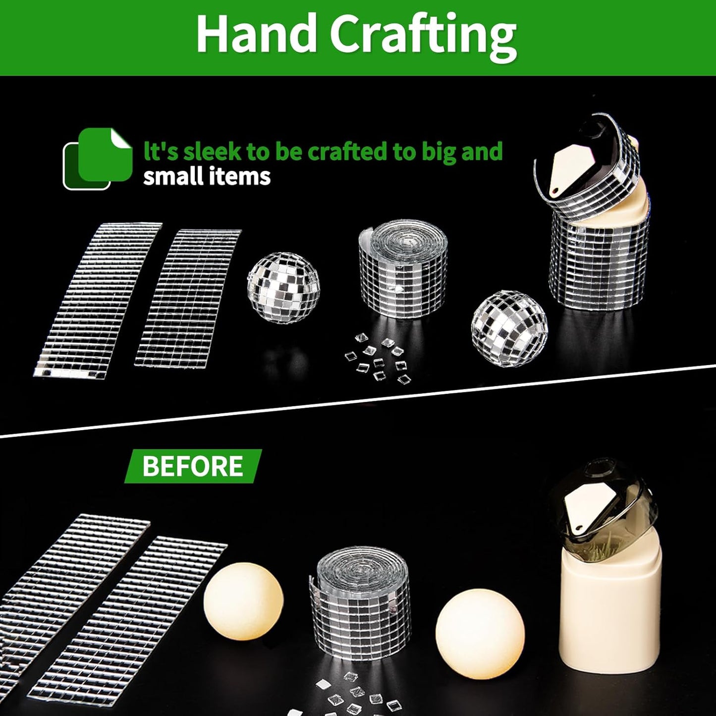 LONGKING 2364 Pieces Self-Adhesive Mirror Tiles, Square Mirror Stickers Mosaic Tiles, Glass DIY Craft Decoration, Disco Ball Tiles(Silver)