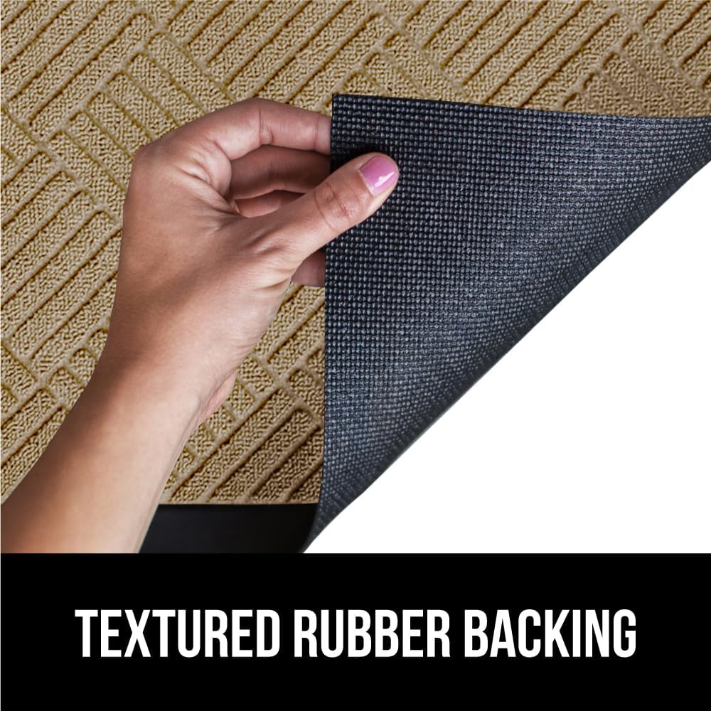 GORILLA GRIP 100% Waterproof All-Season WeatherMax Doormat US Designed Natural Rubber, Stain and Fade Resistant, Low Profile Indoor Outdoor Door Mats, Easy Clean Patio Mat, 17x29, Beige Diamond