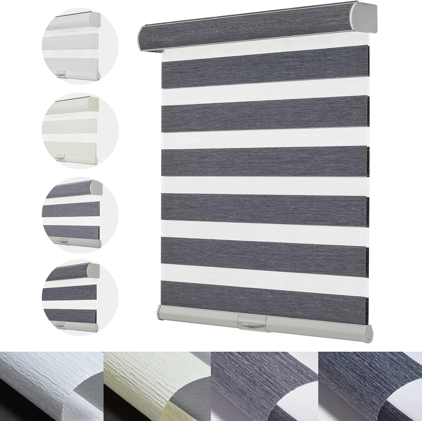 Persilux Custom Size Cordless Zebra Blinds for Windows with Jacquard Pattern Privacy Protection Roller Shades Light Filtering Sheer Window Shades for Home, Office and Door Dark Grey