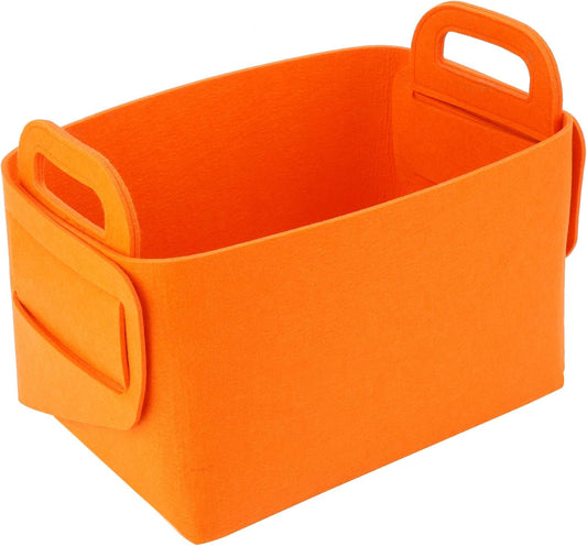 Minoisome Storage Basket Felt Storage Bin Collapsible& Convenient Box Organizer with Carry Handles for Office Bedroom Closet Babies Nursery Toys Laundry (Orange, 13.8inch（L）×9.5inch（W）×8.3inch（H）)