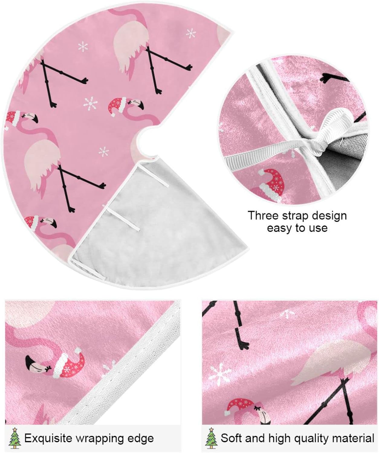 Christmas Pink Flamingo Tree Skirt, Seasonal Tree Mat Holiday Party Supplies Ornaments Indoor Outdoor Decorations for Tabletop Trees 35.4 Inches