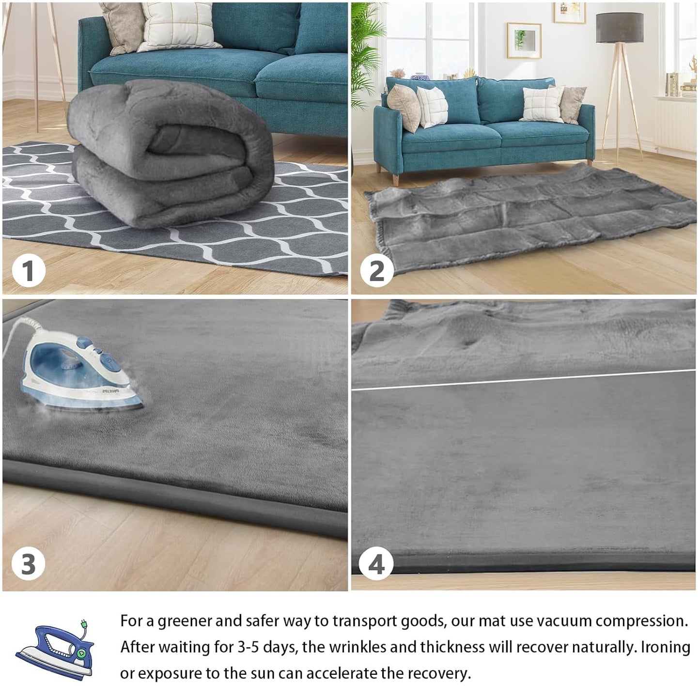 Baby Play Mat for Floor Tummy Time Mat Nursery Rug Muscle Mat Area Rug Playroom Rug Tatami Mat 6'7"x6'7" Memory Foam 1.3" Thick Crawling Mat for Babies,Toddlers, Infants, Kids,Floor Mat(Grey)