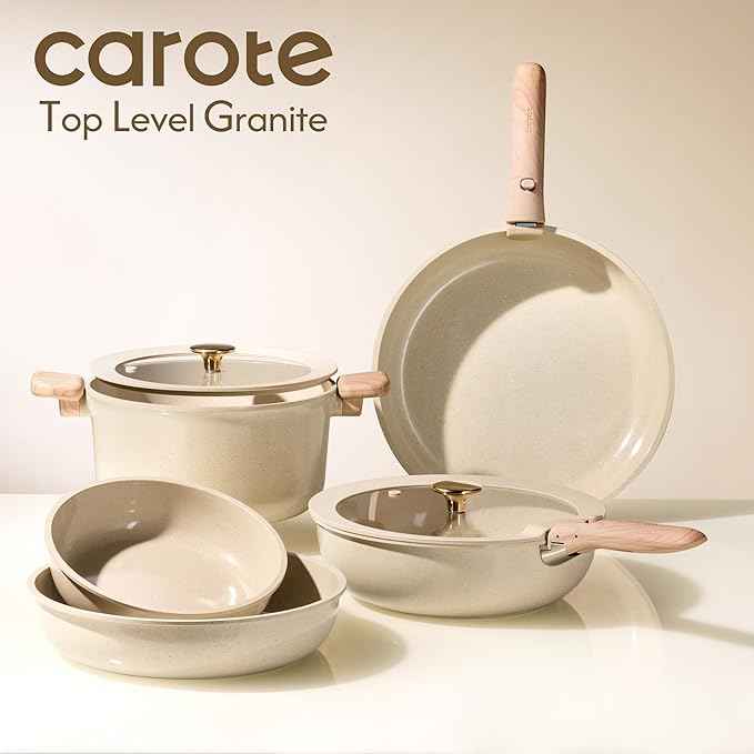 CAROTE 25PCS Ceramic Cookware Set, Pots and Pans set Non Stick, RV Kitchen Cooking Set Removable Handles, Oven Safe, Induction Cookware, Non-toxic Kitchen Cooking Set, PFAS Free, Mothers Day Gifts
