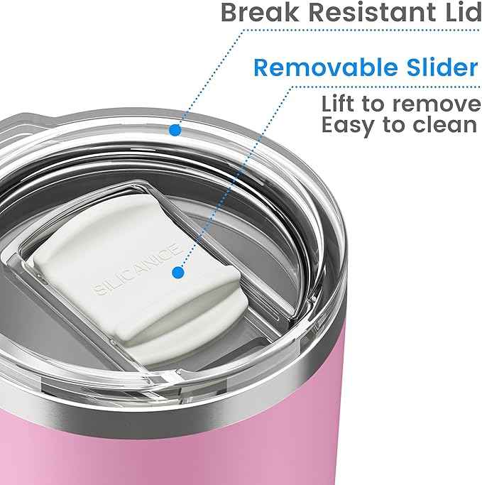 Coffee Tumbler 20 oz, Double Wall Stainless Steel Travel Coffee Mug with Removable Slider Lid, BPA Free, Car Cup Holder Compatible - Gym/Office/Travel/Home - Peony