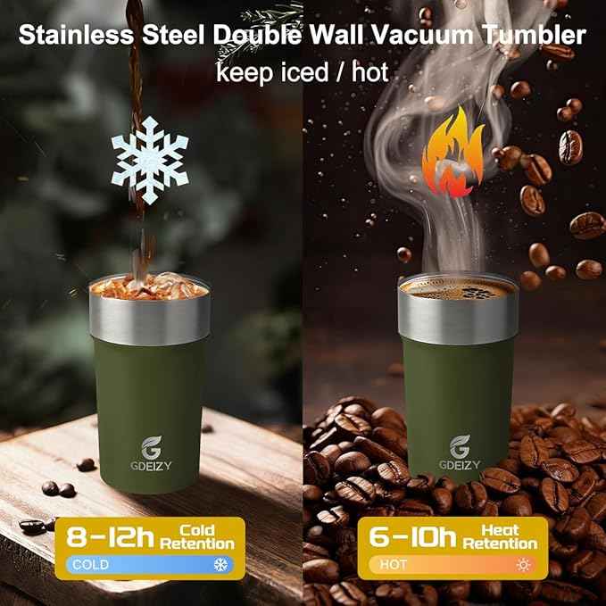 17oz Double Wall Stainless Steel Vacuum Insulated Travel Mug, Spill-Proof & Leak-Proof Coffee Mug, BPA-Free Reusable Coffee Cup for Hot & Cold Drinks, Black (Green)