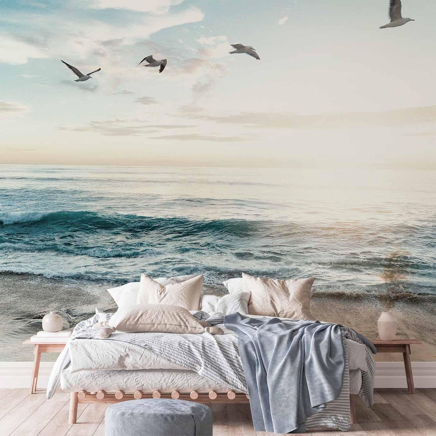 artgeist Wall Mural Peel and Stick Nature 212x98 in - XXL Self-Adhesive Corner Wallpaper Removable Large Sticker Foil Angle Wallpaper Beach Sand Blue Sea View b-B-10023-a-b