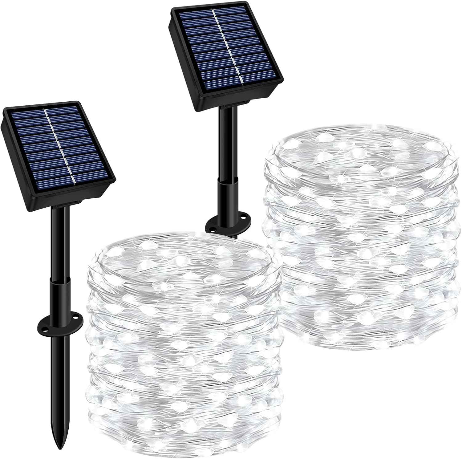 Solar String Lights Outdoor Waterproof 2 Pack Total 66ft 200LED 8 Modes Twinkle Lights Solar Fairy Lights for Patio, Garden Yard Party Wedding Tree Christmas Halloween Decoration, White